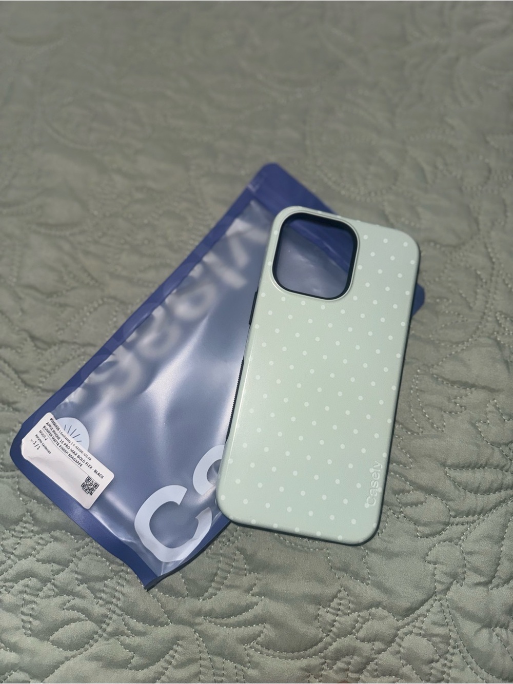 Light Mint Polka Dot Casely iPhone 15 pro Max Case